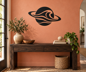 Planet and waves vinyl wall decal, black swirling planet shape