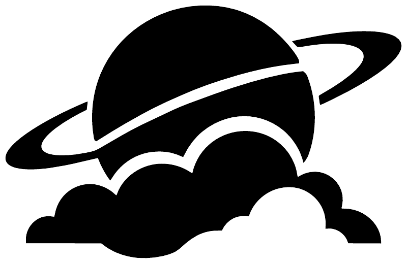 Planet and cloud arch vinyl decal featuring a black planet, ring, and layered clouds