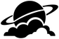 Planet and cloud arch vinyl decal featuring a black planet, ring, and layered clouds