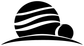 Black planet and moon vinyl wall decal closeup, striped planet above curved horizon line