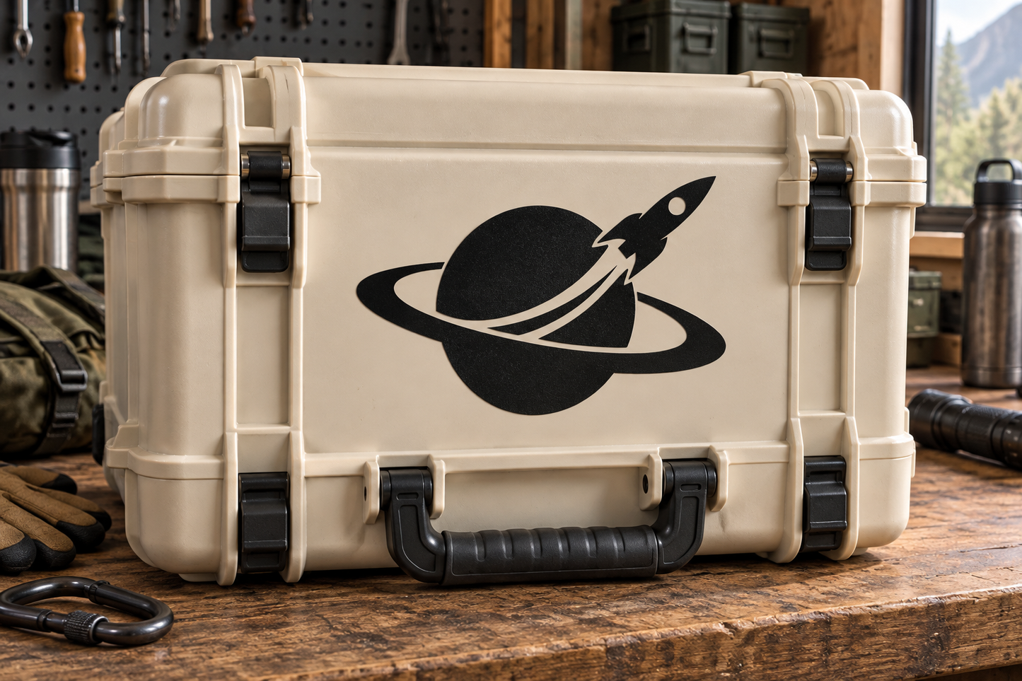 Black planet and rocket silhouette vinyl decal sticker