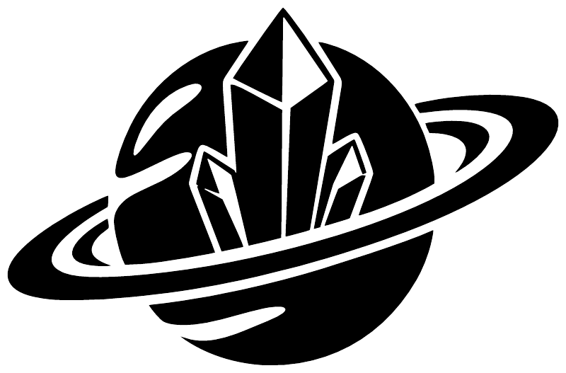 Planet and crystal vinyl decal: black planet with white crystal and orbital rings.