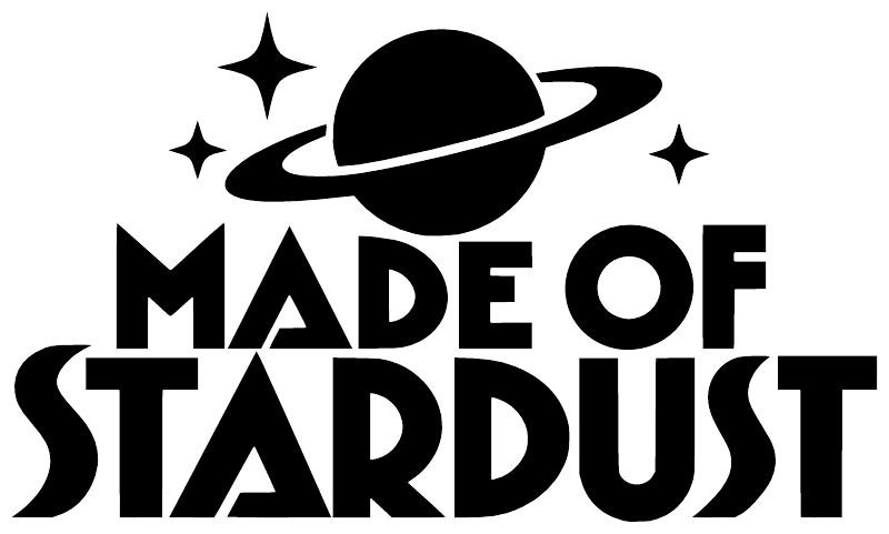 Made of Stardust vinyl decal closeup with planet and star sparkles