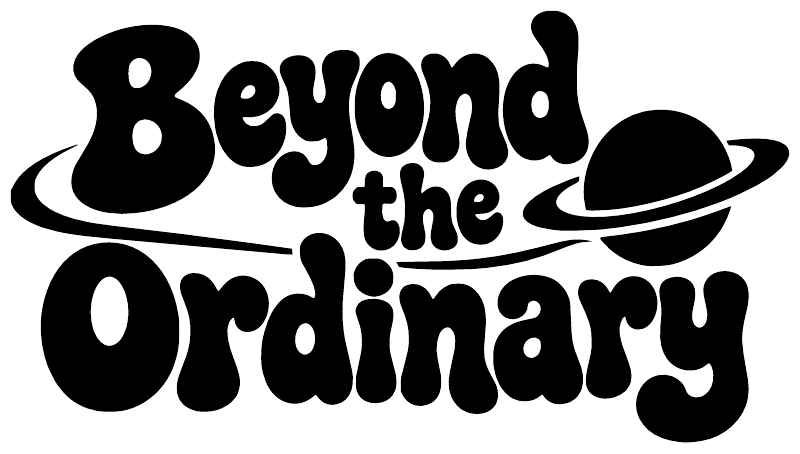 Black 'Beyond the Ordinary' vinyl decal lettering with planet ring