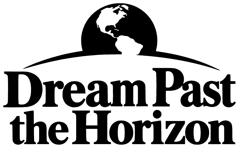 Dream Past the Horizon vinyl decal close-up with planet icon above arched text