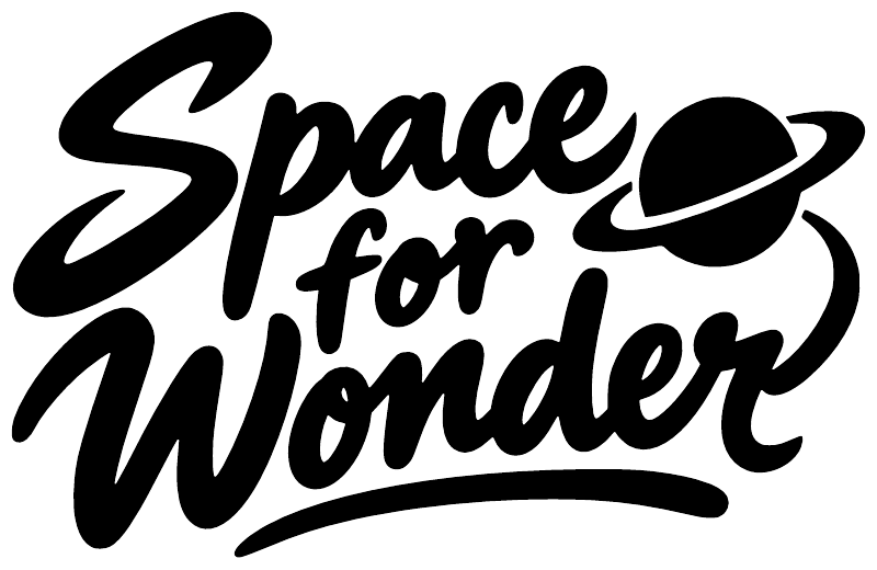 White script vinyl decal reading 'Space for Wonder' with planet and ring