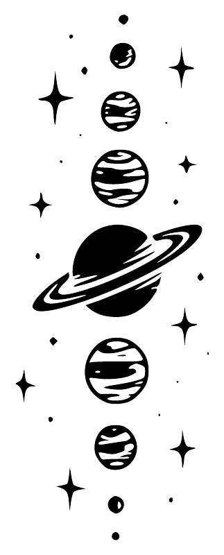 PlanetLineupCX002 - Vertical Planet Trail and Ringed Giant; preview rendered from the saved vector PDF