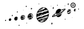 Close-up of black-and-white space planets, rings, and starbursts decal