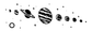 Black planet and starburst decal pattern with ringed planets and orbit dots on light background