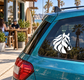 White horse head vinyl decal on car rear window