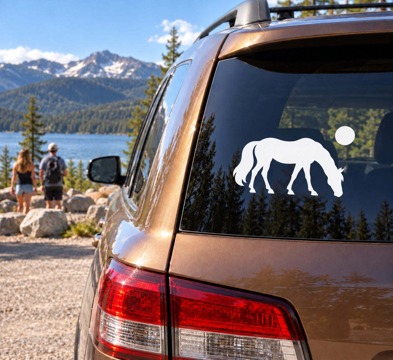 Two-horse silhouette vinyl decal on car window