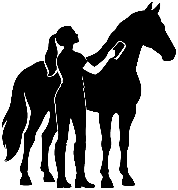 Vinyl decal silhouette: horse with groom figure and polo group, solid black on white