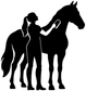 Vinyl decal silhouette: horse with groom figure and polo group, solid black on white