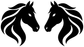 Pair of horse-head vinyl decals, black with white manes, facing each other