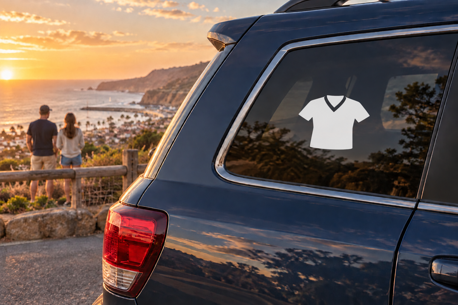 White short-sleeve jersey shirt vinyl decal with V-neck collar
