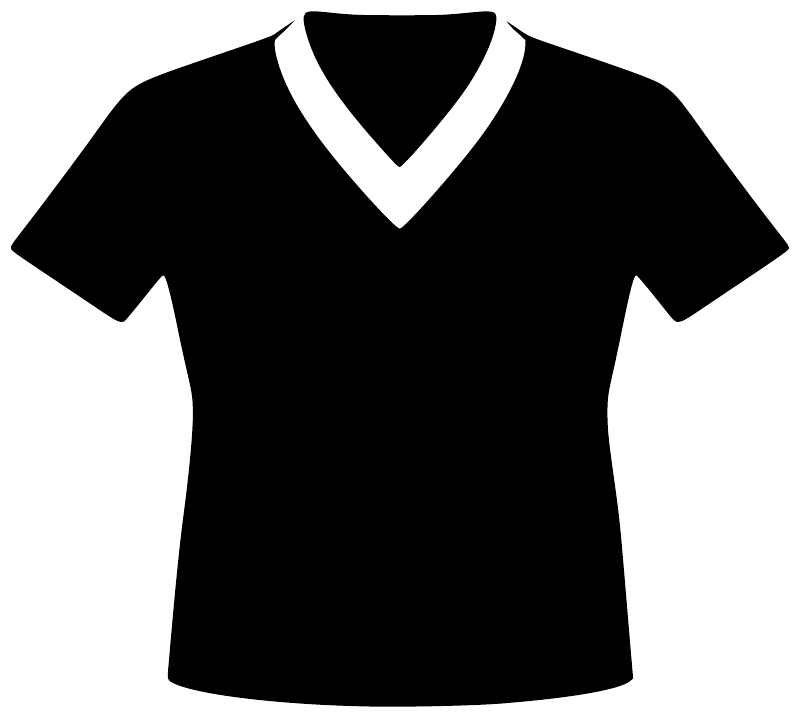 Black jersey shirt vinyl decal with white V-neck and collar trim