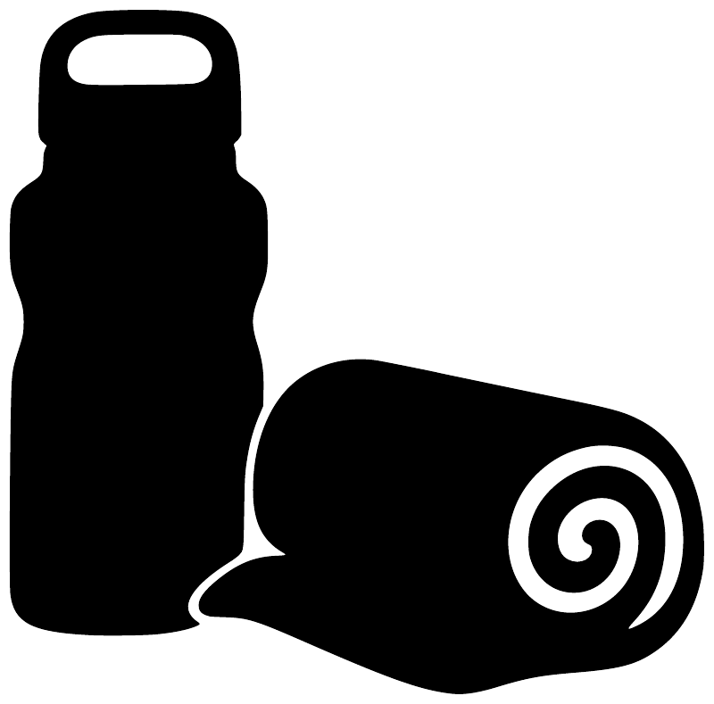 Water and towel vinyl decal icon, black bottle and rolled towel with white swirl