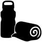 Water and towel vinyl decal icon, black bottle and rolled towel with white swirl