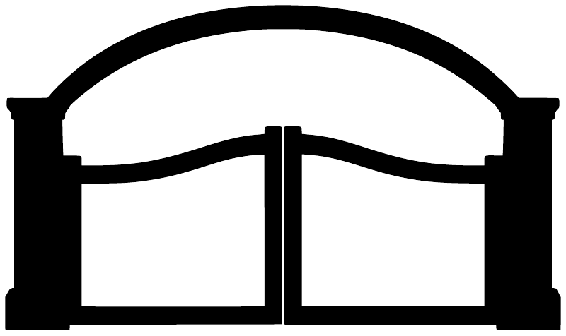 Black silhouette vinyl field gate decal with arched opening and center post