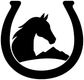 Horse head emblem vinyl decal in black within a U-shaped horseshoe