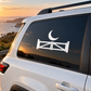 Car window vinyl decal with white crescent moon and gate barrier icon