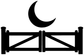 Vinyl decal close-up with black crescent moon over gate barrier silhouette