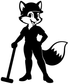 Black and white cartoon fox vinyl decal silhouette with tail, holding a staff