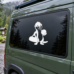 Otter vinyl decal featuring cartoon otter sitting with bag
