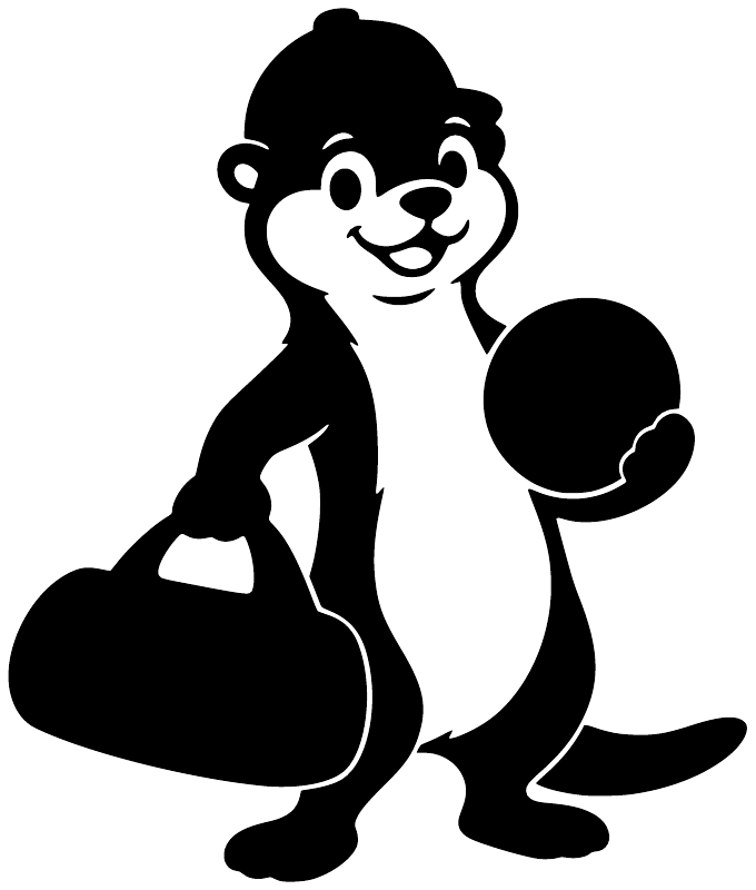 Black-and-white otter vinyl decal mascot crouching and smiling