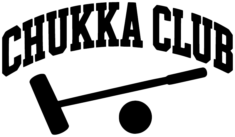 Vinyl decal close-up: CHUKKA CLUB curved text with mallet and ball icons in black