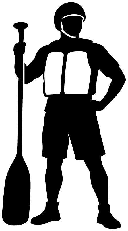 Rafting paddle ready vinyl decal, black paddler holding long paddle silhouette
