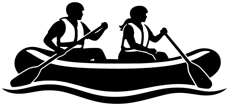 Rafting crew vinyl decal graphic of two paddlers in a canoe with oars