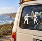 White rafting partner vinyl decal of two life-vest figures holding hands on window