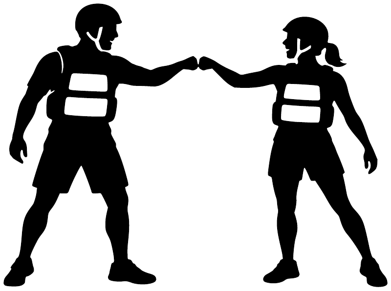 Black rafting partner vinyl decal with two life-vest silhouettes holding hands