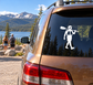 Rafting figure vinyl decal on car rear window, white silhouette holding paddle