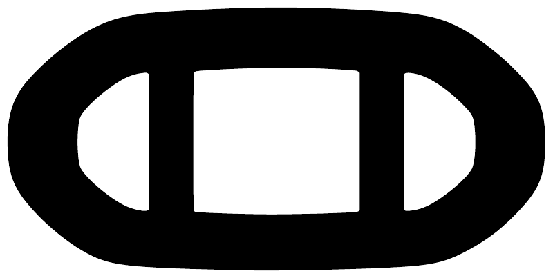 Oval vinyl decal logo with black outline and white center shapes