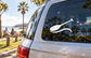 Rafting paddle and wave vinyl decal on car rear window