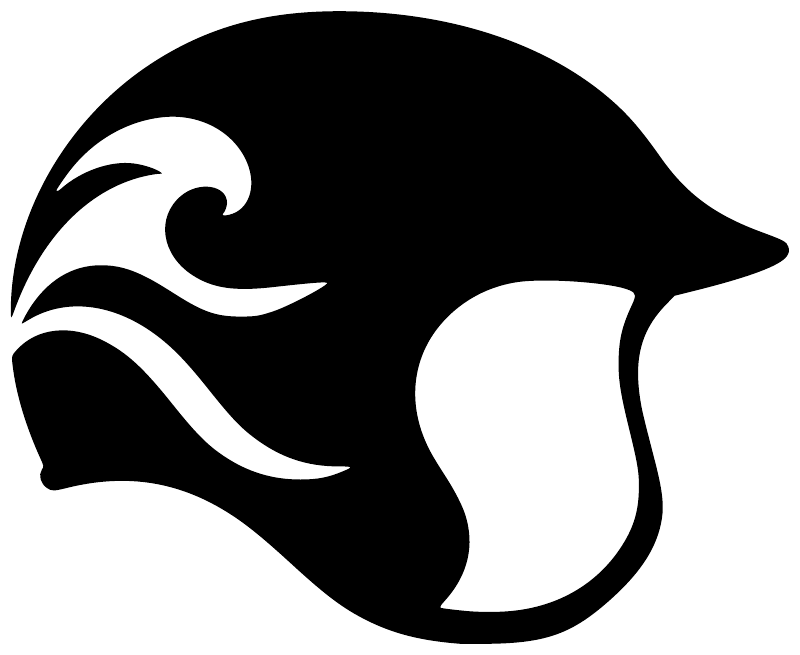 Rafting helmet emblem vinyl decal, black and white silhouette emblem graphic
