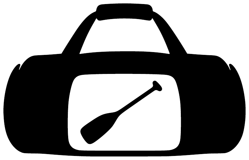 Black bag vinyl decal icon with paddle shape inside, on white background