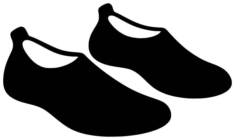 Close-up vinyl decal of black river shoes with white accents on white
