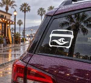 Vinyl cooler decal with white fish logo on dark background