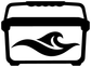 Vinyl cooler decal icon: black cooler outline with fish and wave graphic