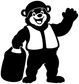 Vinyl decal of a smiling bear waving, black and white silhouette
