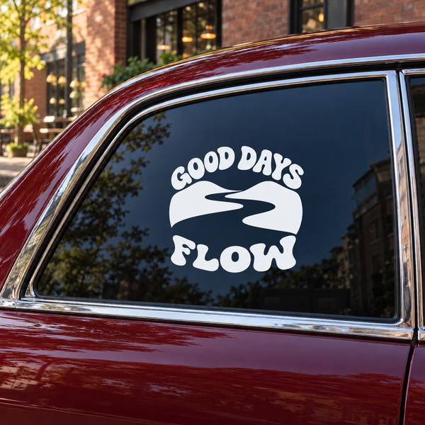 Vinyl decal: 'GOOD DAYS FLOW' lettering with black wave graphic