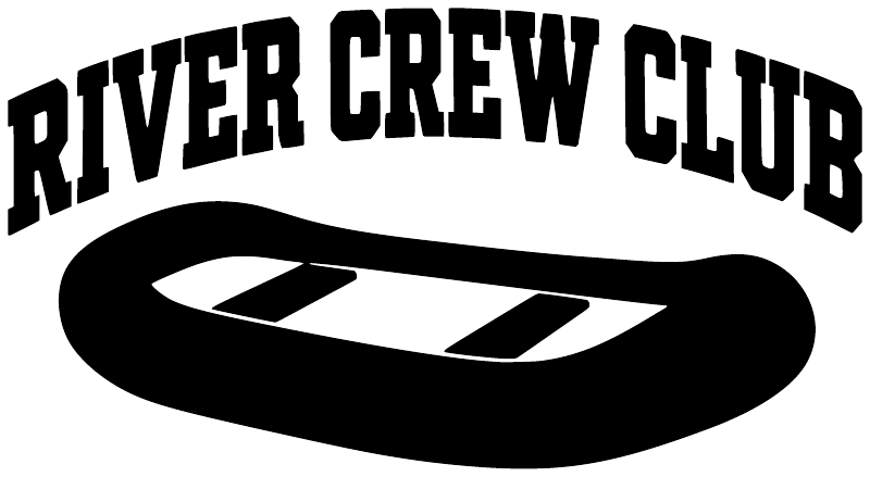 Vinyl decal close-up with black “RIVER CREW CLUB” text and oval logo with stripes