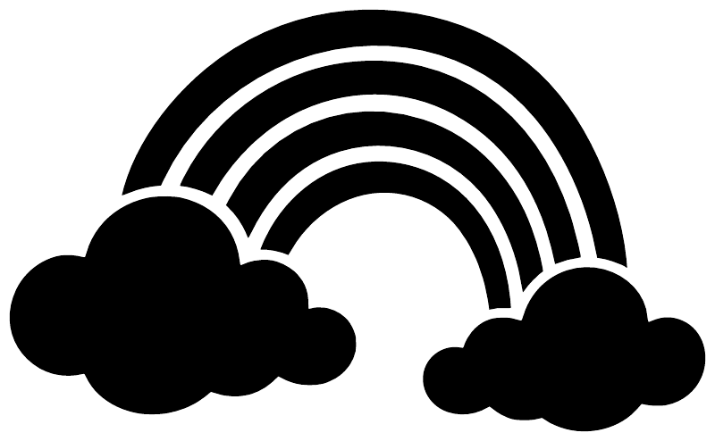 Rainbow cloud vinyl decal sticker with three curved white stripes and black clouds