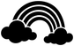 Rainbow cloud vinyl decal sticker with three curved white stripes and black clouds