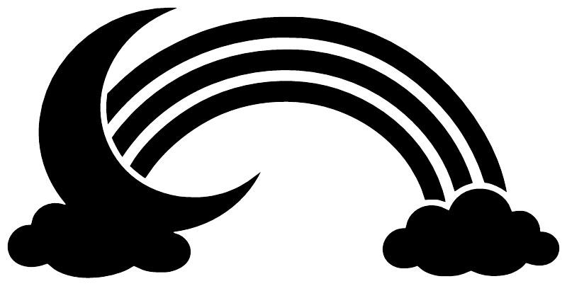 Rainbow vinyl decal with crescent moon, rainbow arcs, and two clouds