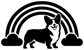 Corgi vinyl decal with black dog silhouette, rainbow arches, and cloud icons