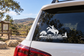Vinyl decal for car: black rodeo rider silhouette on horse with Rancho Mission Viejo text.